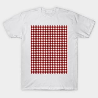 Dark Christmas Candy Apple Red Gingham Plaid Check T-Shirt